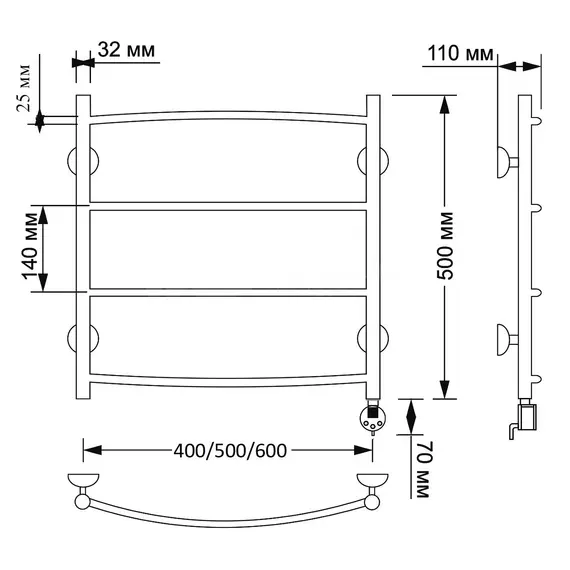 Полотенцесушитель латунный Secado Милан 1 плюс , электрический L/R  бронза