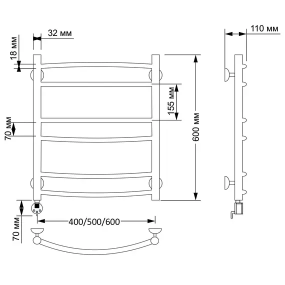 Полотенцесушитель латунный Secado Милан 2 электрический L/R бронза