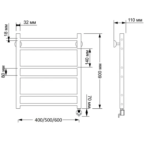 Полотенцесушитель латунный Secado Триада 2 электрический L/R бронза