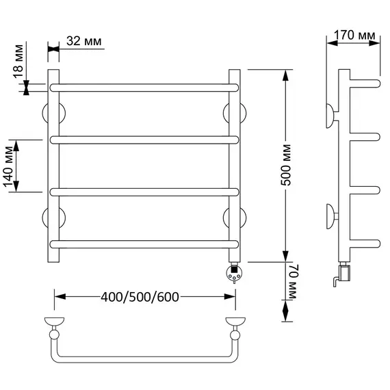 Полотенцесушитель латунный Secado Мерида 1 электрический L/R  бронза