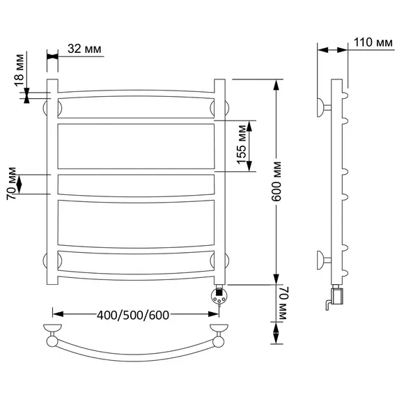 Полотенцесушитель латунный Secado Милан 2 электрический L/R бронза