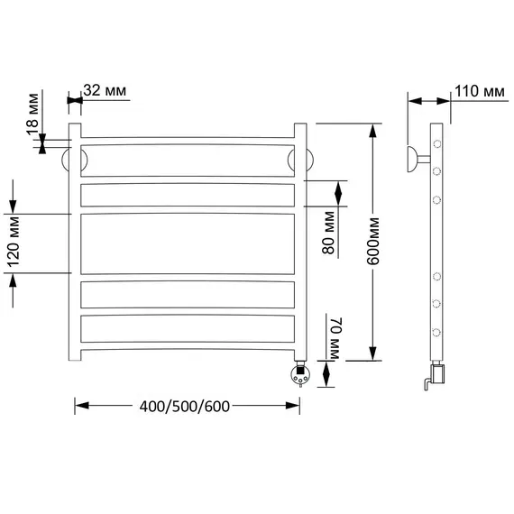 Полотенцесушитель латунный Secado Триада 3  электрический L/R  бронза