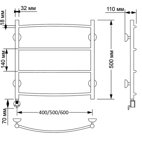 Полотенцесушитель латунный Secado Милан 1 электрический L/R  бронза
