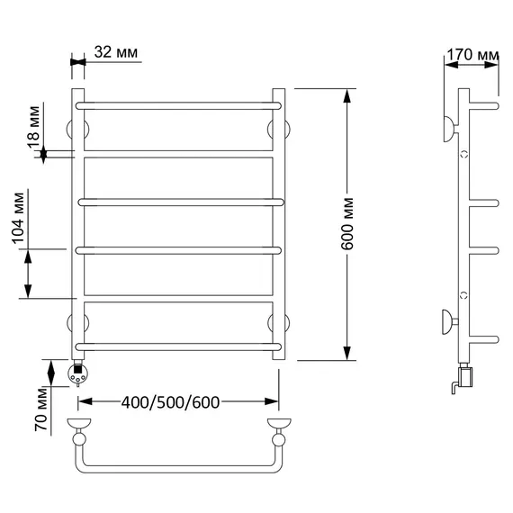 Полотенцесушитель латунный Secado Верона 1 электрический L/R  бронза