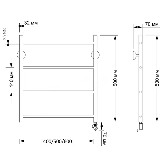 Полотенцесушитель латунный Secado Триада 1 плюс , электрический L/R бронза
