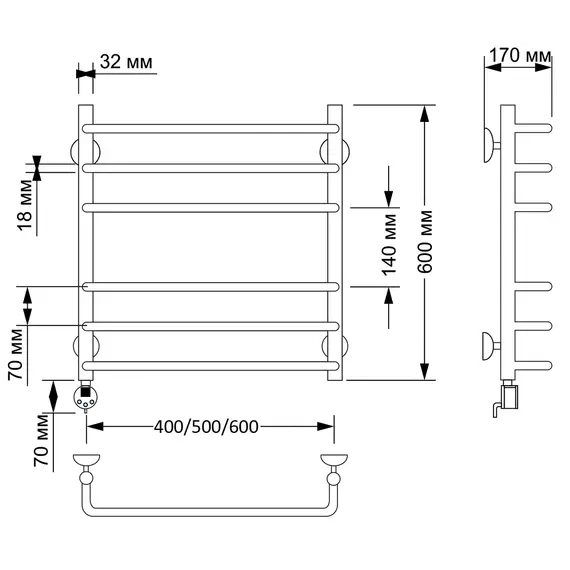 Полотенцесушитель латунный Secado Мерида 3 электрический L/R  бронза