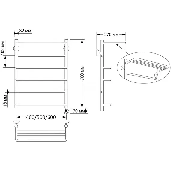 Полотенцесушитель латунный Secado Верона 2 , с полочкой , электрический L/R бронза