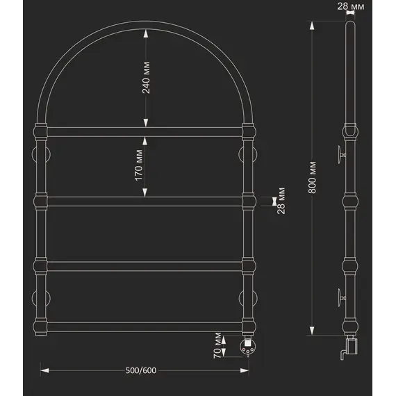 Полотенцесушитель латунный Secado Римини  электрический L/R  бронза