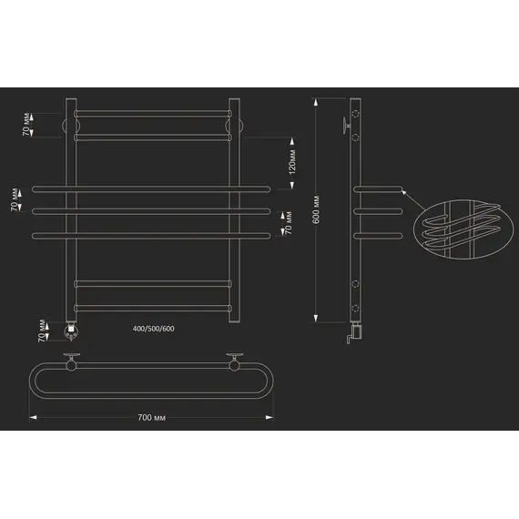 Полотенцесушитель латунный Secado Палермо электрический L/R  бронза