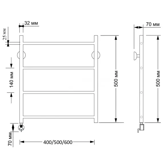 Полотенцесушитель латунный Secado Триада 1 плюс , электрический L/R бронза