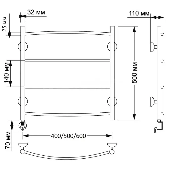 Полотенцесушитель латунный Secado Милан 1 плюс , электрический L/R  бронза