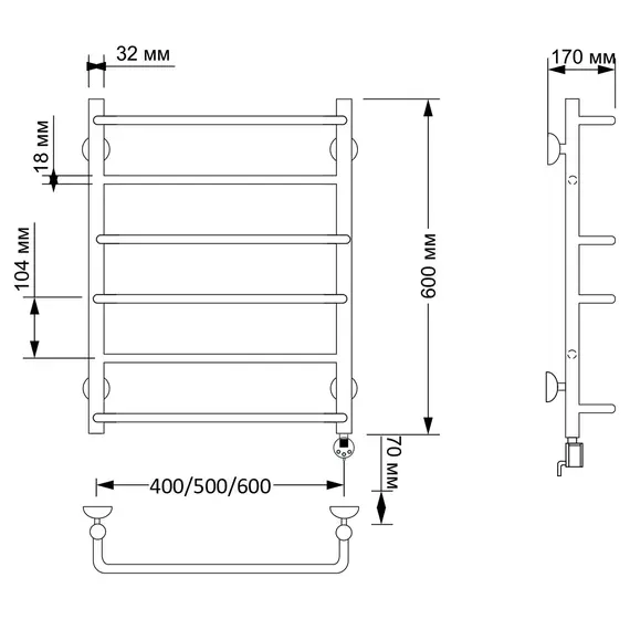 Полотенцесушитель латунный Secado Верона 1 электрический L/R  бронза