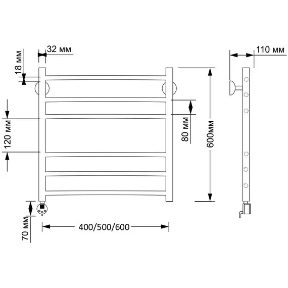 Полотенцесушитель латунный Secado Триада 3  электрический L/R  бронза