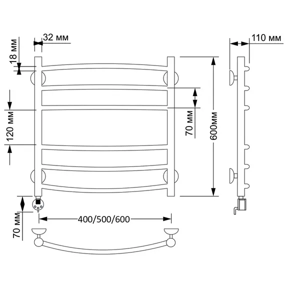 Полотенцесушитель латунный Secado Милан 3 электрический L/R бронза