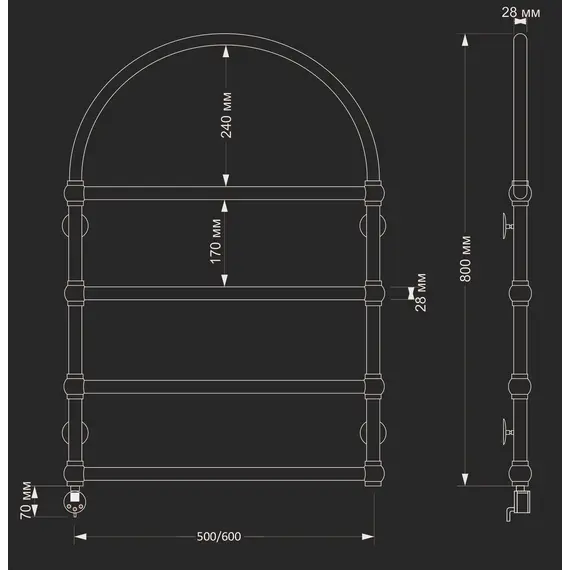 Полотенцесушитель латунный Secado Римини  электрический L/R  бронза