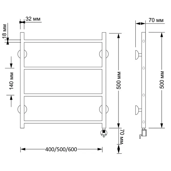 Полотенцесушитель латунный Secado Триада 1  электрический L/R  бронза