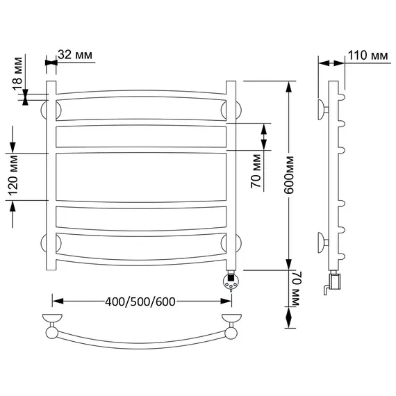 Полотенцесушитель латунный Secado Милан 3 электрический L/R бронза