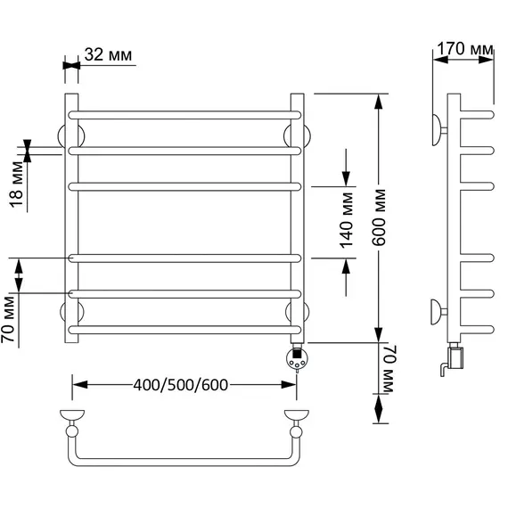 Полотенцесушитель латунный Secado Мерида 3 электрический L/R  бронза