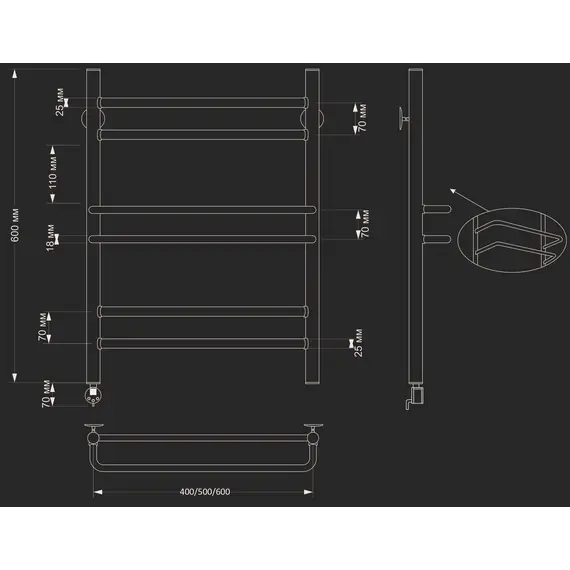 Полотенцесушитель латунный Secado Триест , электрический L/R  бронза