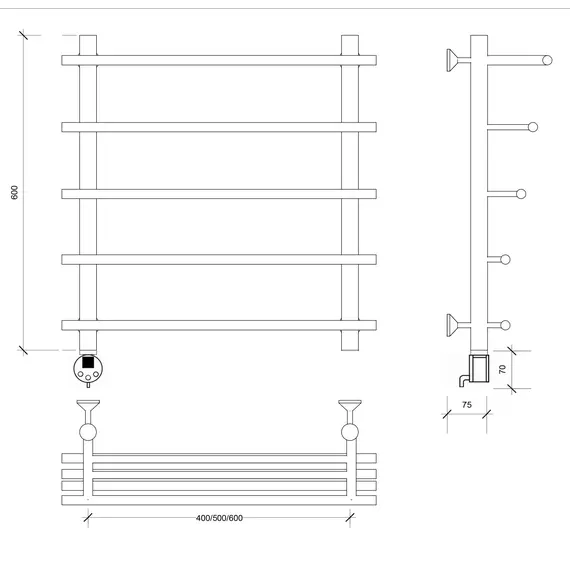 Полотенцесушитель латунный Secado Турин 6 , с полочкой , электрический L/R  бронза