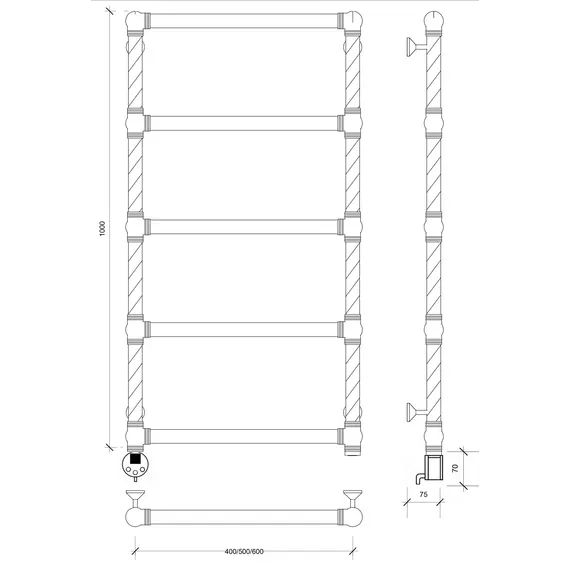 Полотенцесушитель латунный Secado Фалерони 1 Trenza  электрический L/R  бронза