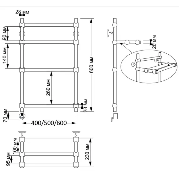 Полотенцесушитель латунный Secado Флоренция 3 электрический L/R  бронза