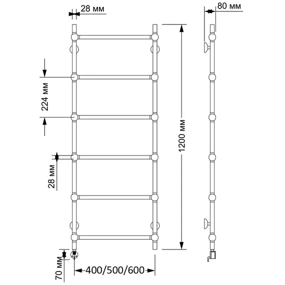 Полотенцесушитель латунный Secado Флоренция 1 электрический L/R  бронза
