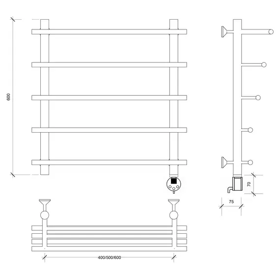 Полотенцесушитель латунный Secado Турин 6 , с полочкой , электрический L/R  бронза