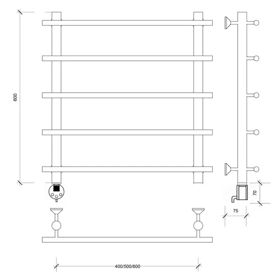 Полотенцесушитель латунный Secado Турин 1  электрический L/R  бронза