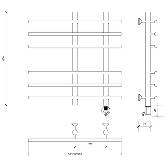 Полотенцесушитель латунный Secado Турин 3 , электрический L/R  бронза