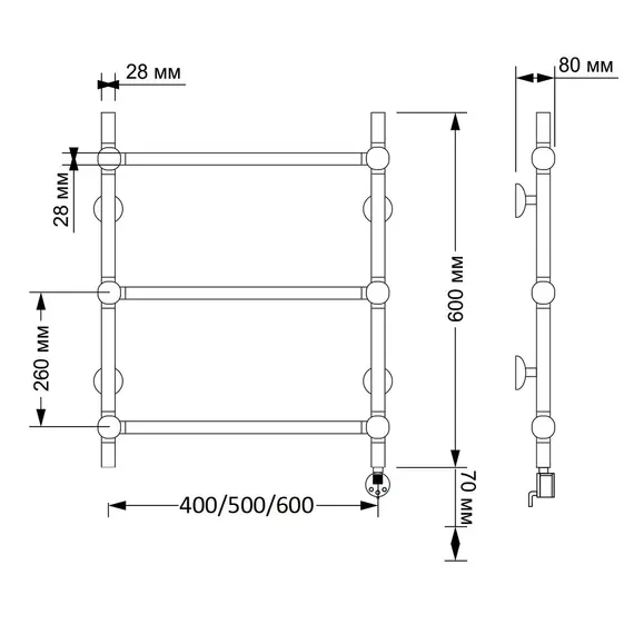 Полотенцесушитель латунный Secado Флоренция 1 электрический L/R  бронза