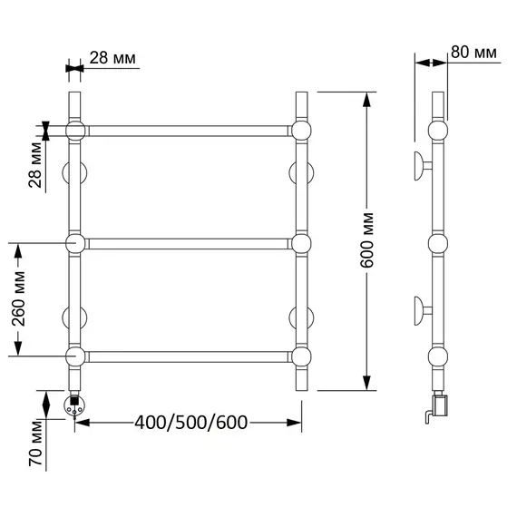 Полотенцесушитель латунный Secado Флоренция 1 электрический L/R  бронза