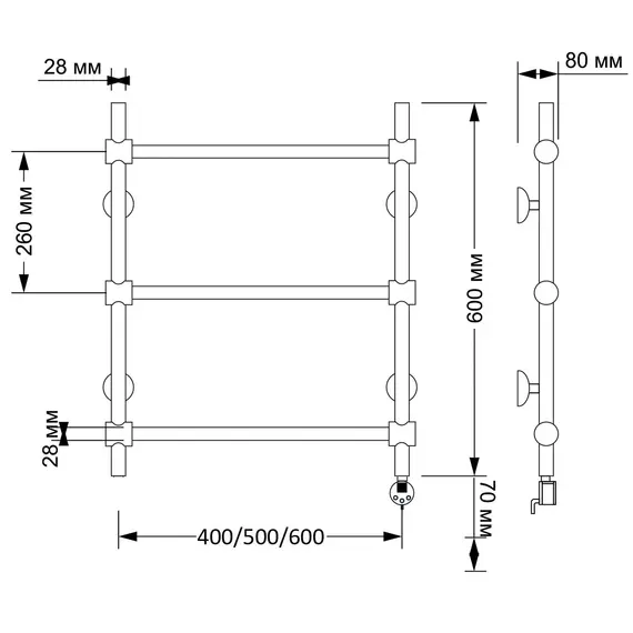 Полотенцесушитель латунный Secado Флоренция 2  электрический L/R  бронза