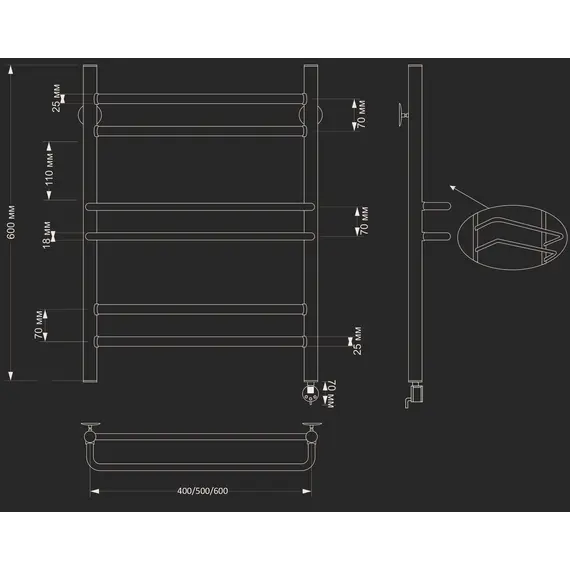 Полотенцесушитель латунный Secado Триест , электрический L/R  бронза