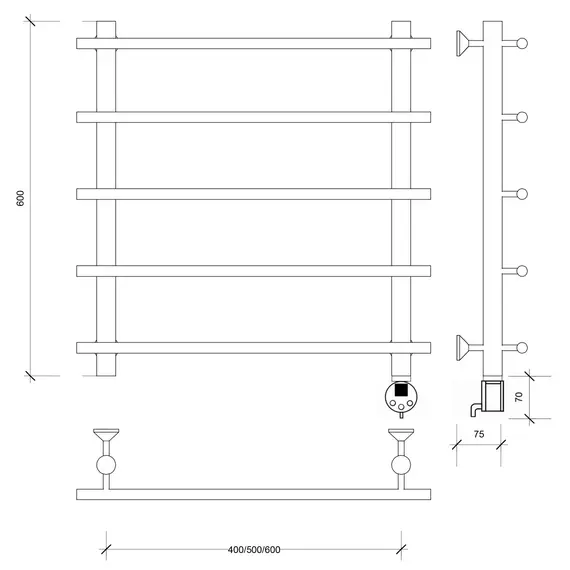 Полотенцесушитель латунный Secado Турин 1  электрический L/R  бронза