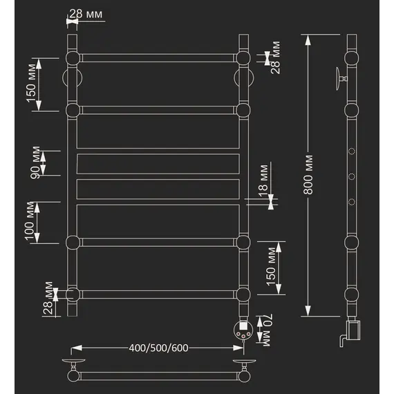 Полотенцесушитель латунный Secado Флоренция 4 электрический L/R  бронза