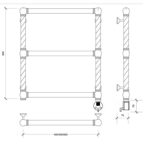 Полотенцесушитель латунный Secado Фалерони 1 Trenza  электрический L/R  бронза