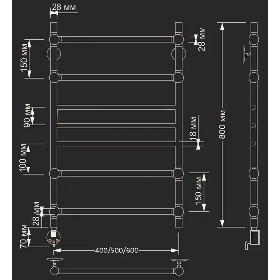 Полотенцесушитель латунный Secado Флоренция 4 электрический L/R  бронза