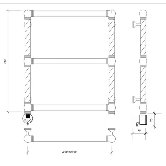 Полотенцесушитель латунный Secado Фалерони 1 Trenza  электрический L/R  бронза