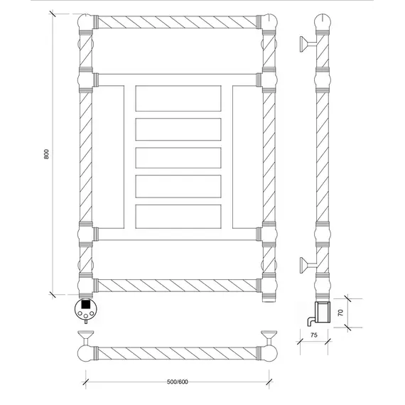 Полотенцесушитель латунный Secado Фалерони 3 Trenza  электрический L/R  бронза