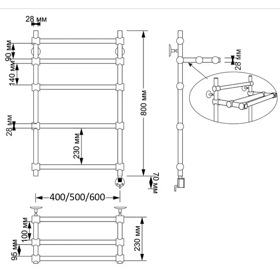 Полотенцесушитель латунный Secado Флоренция 3 электрический L/R  бронза