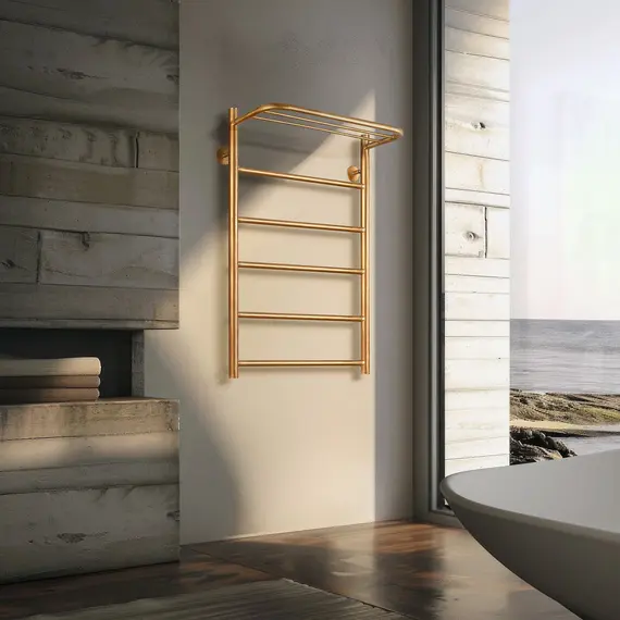 Полотенцесушитель латунный Secado Триада 4 , с полочкой , электрический L/R  бронза