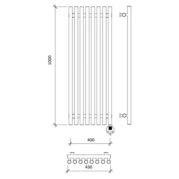 Дизайн-радиатор Secado Бергамо плюс 8  электрический L/R черный матовый
