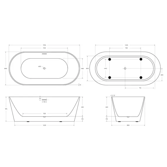 Акриловая ванна BELBAGNO BB416-1700-800
