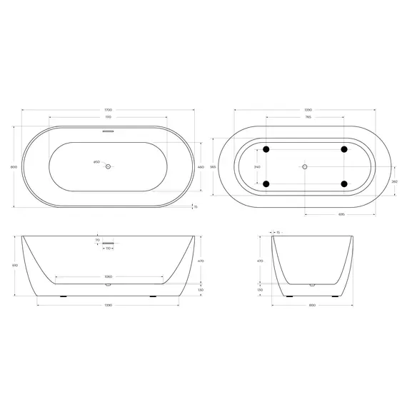 Акриловая ванна BELBAGNO BB413-1700-800-MATT