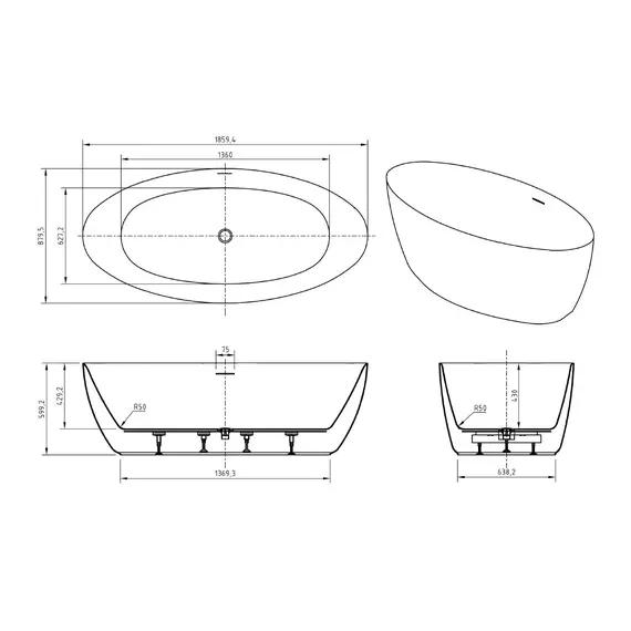 Акриловая ванна BELBAGNO BB707-1860-880