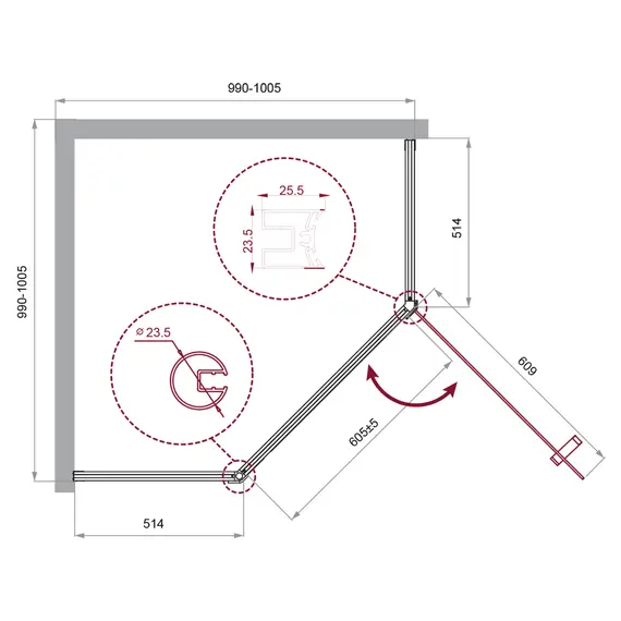 Душевой уголок BelBagno UNO-195-P-1/-C-NERO