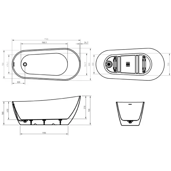 Акриловая ванна BELBAGNO BB704-1700-800-K