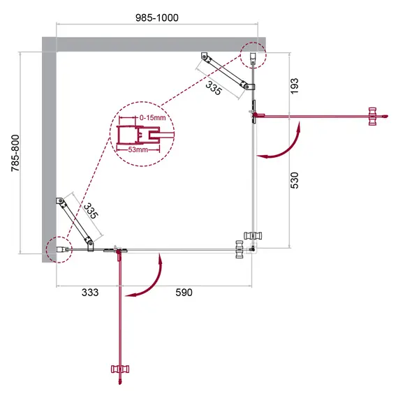 Душевой уголок BelBagno KRAFT-AH-22/-C-Cr-L/R