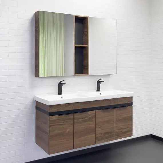 Тумба-умывальник Comforty Дуэт-125 дуб тёмно-коричневый с раковиной на две чаши Гармония 125